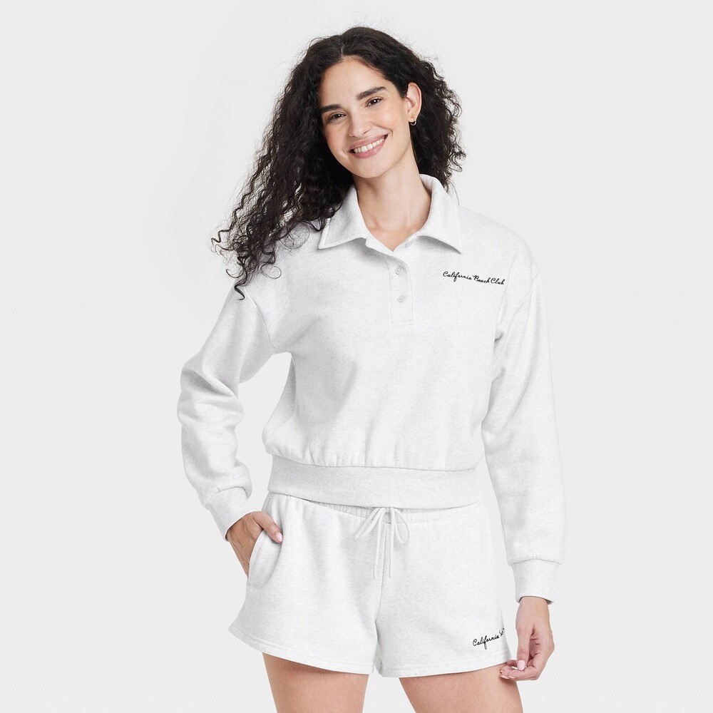 Universal thread Long Sleeve Fleece Polo Sweatshirt - Heather Gray M